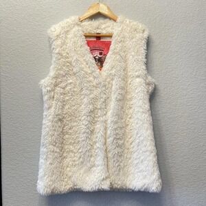 Collection by Bernardo Ivory White Shaggy Faux Fur‎ Vest Womens Large Snap Front